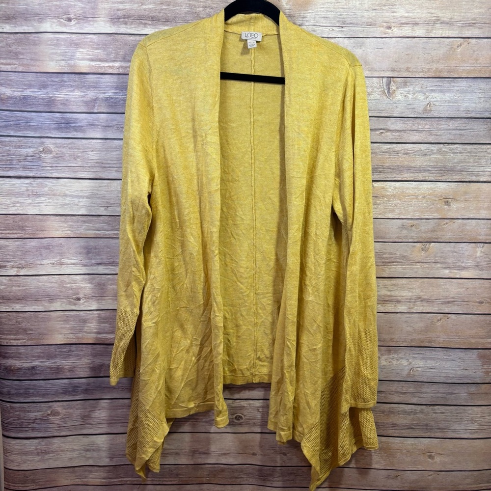 Logo Lori Goldstein Yellow Waterfall Cascading Cardigan Size XL